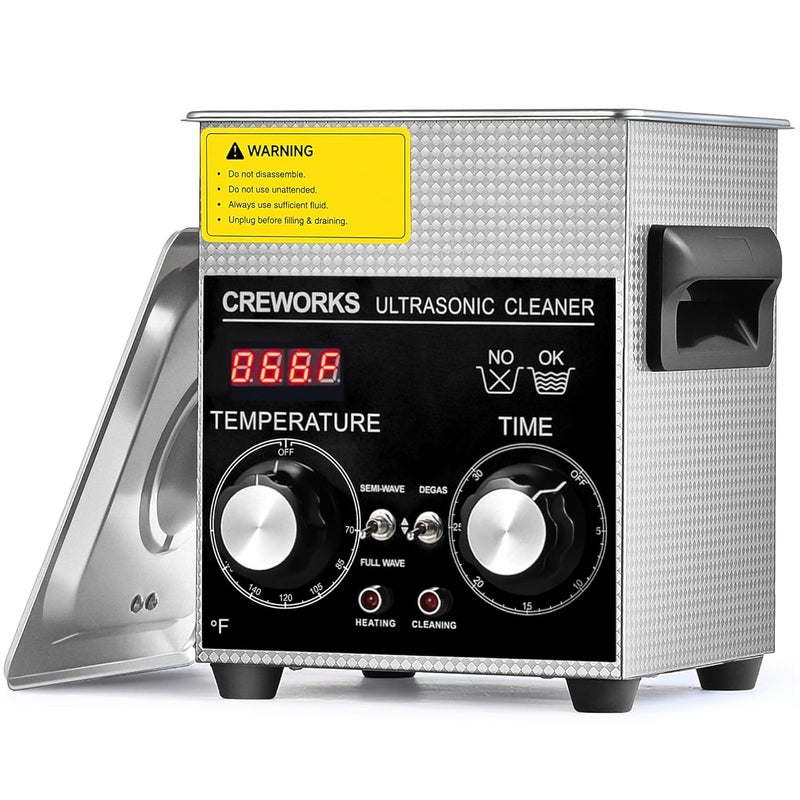 CREWORKS 2L Ultrasonic Cleaner with Degas & Gentle Modes, 60W Stainless Steel Ultrasonic Cleaner Machine with Heater and Timer, Ultrasonic Parts Cleaner with Knob Control for Jewelry Glasses Watch - Image 1